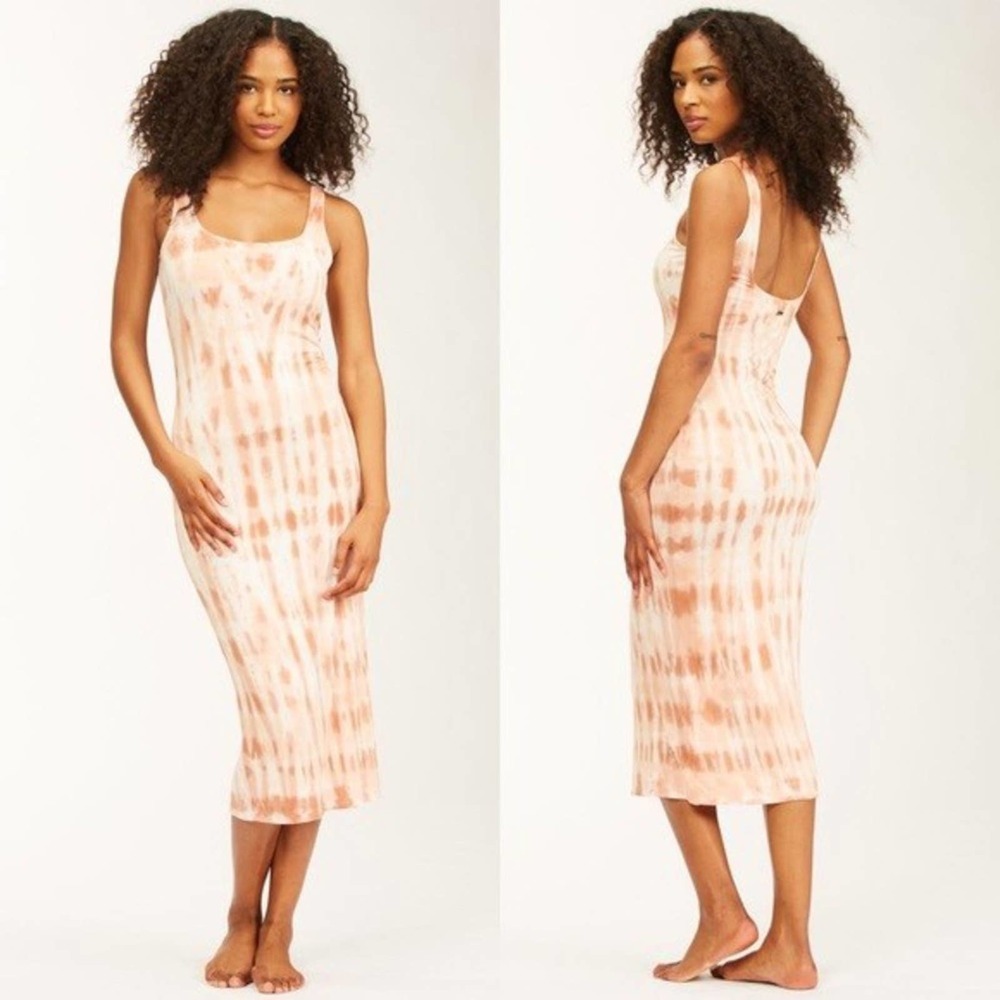Billabong Warm Waves Fitted Jersey Tie Dye Midi Dress Cream & Terra Cotta L